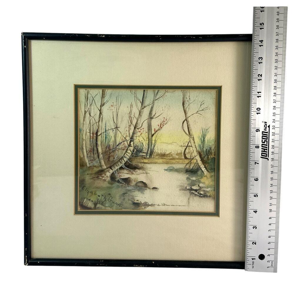 Elizabeth Gunn Signed Original Watercolor Woodland Stream Framed 15.5x14.5 - Picture 5 of 6